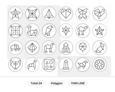 Polygon Vector Icon Collection featuring 24 Detail Enhanced 128x128 Thin Li.. Stock Illustration