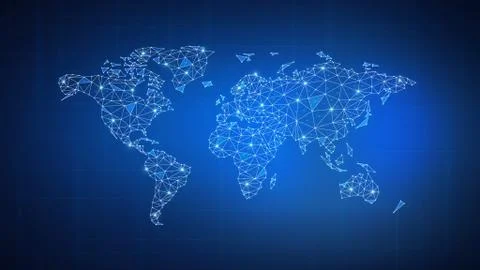 Polygon world map on blockchain hud banner. Stock Illustration