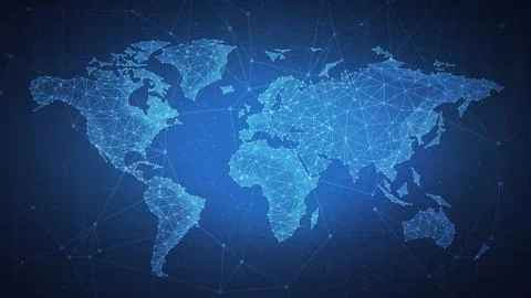 Polygon world map on blockchain hud banner. Stock Illustration