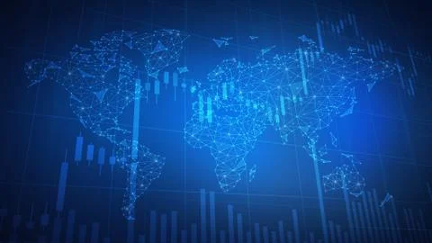 Polygon world map hud background with bull stock chart. Stock Illustration