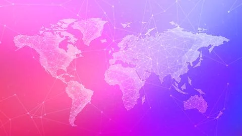 Polygon world map on multicolored background Stock Illustration