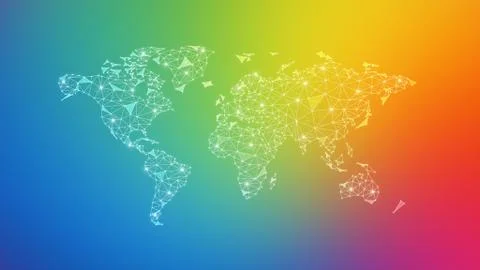 Polygon world map on multicolored background Stock Illustration