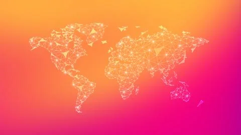 Polygon world map on multicolored background Stock Illustration