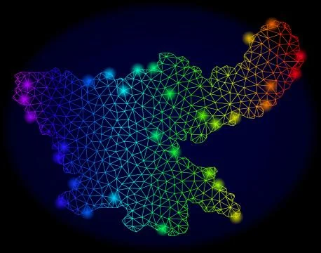Polygonal 2D Bright Mesh Map of Jharkhand State with Rainbow Light Spots Stock Illustration