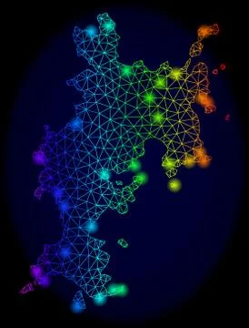 Polygonal 2D Colorful Mesh Map of Komodo Island with Spectrum Light Spots Stock Illustration