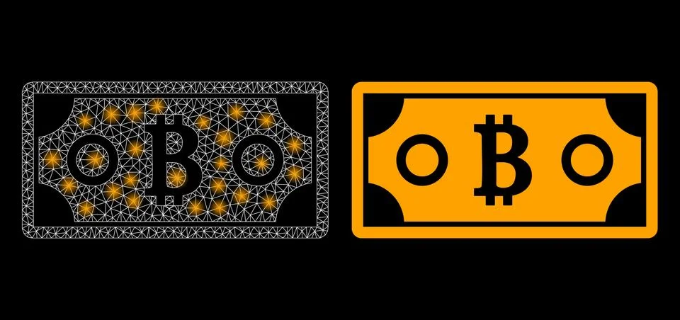 Polygonal 2D Mesh Bitcoin Bill with Magic Illustrazione stock