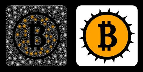 Polygonal 2D Mesh Bitcoin Box with Lightspots 스톡 일러스트