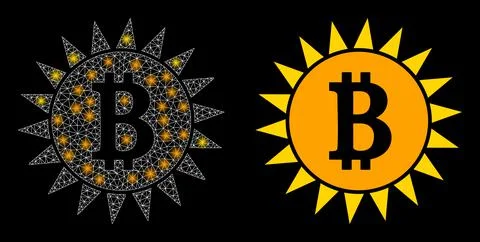 Polygonal 2D Mesh Bitcoin Shine with Magic Illustrazione stock