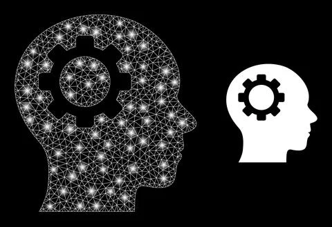 Polygonal 2D Mesh Brain Gear with Light Spots Stock Illustration
