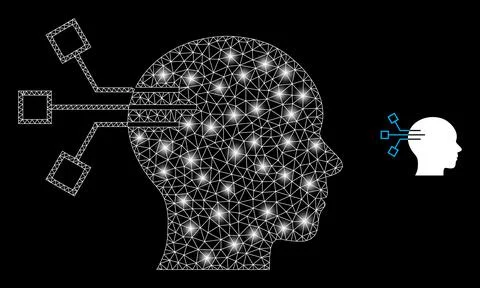 Polygonal 2D Mesh Brain Link with Lightspots Stock Illustration