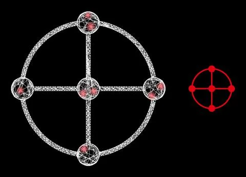 Polygonal 2D Mesh Circle Grid Nodes with Glare Spots Illustrazione stock