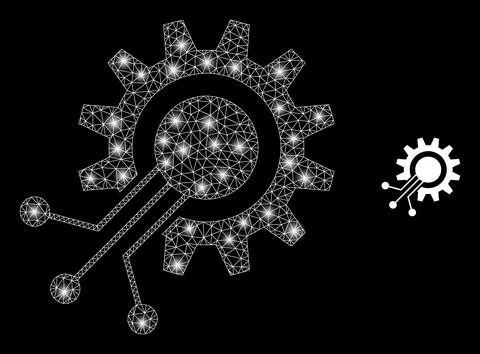 Polygonal 2D Mesh Cog Interface with Lightspots Illustrazione stock