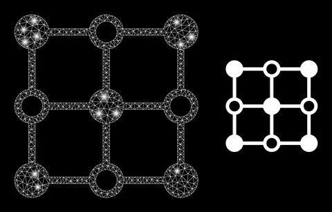Polygonal 2D Mesh Crystal Grid Nodes with Glare Spots Stock Illustration