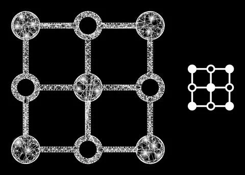 Polygonal 2D Mesh Crystal Grid Nodes with Glare Spots Stock Illustration