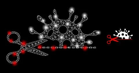 Polygonal 2D Mesh Cut Coronavirus with Magic Illustrazione stock