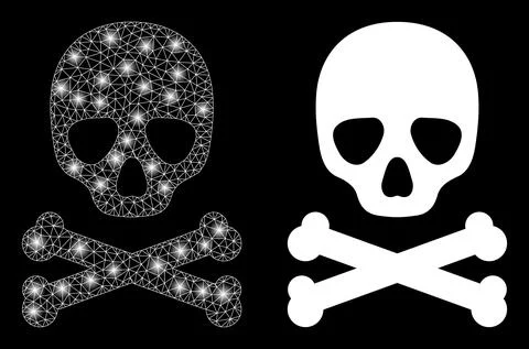 Polygonal 2D Mesh Death Skull with Glare Spots Stockillustratie
