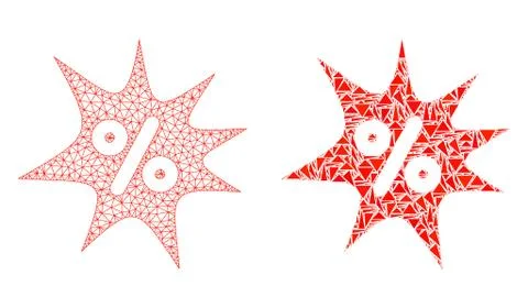 Polygonal 2D Mesh Discount Boom and Mosaic Icon 스톡 일러스트
