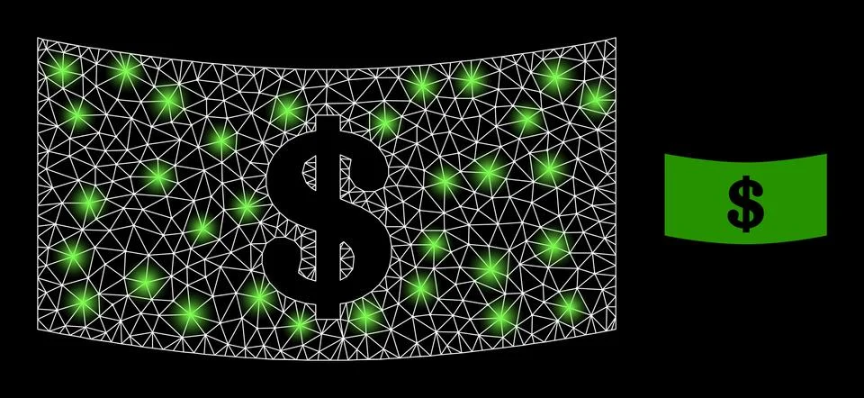 Polygonal 2D Mesh Dollar Banknote with Glare Spots Ilustración de archivo