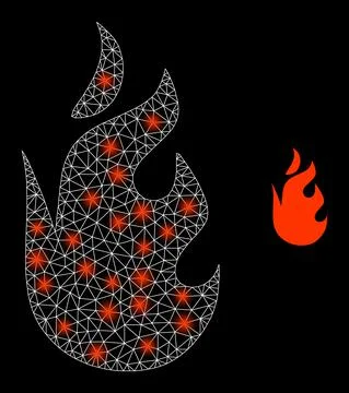 Polygonal 2D Mesh Fire Flame with Glare Spots Illustrazione stock