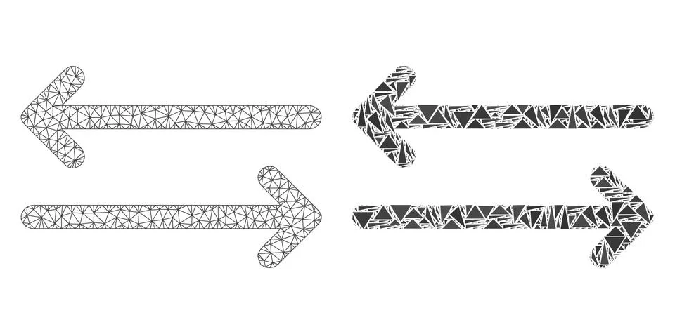 Polygonal 2D Mesh Flip Arrows Horizontally and Mosaic Icon Illustrazione stock