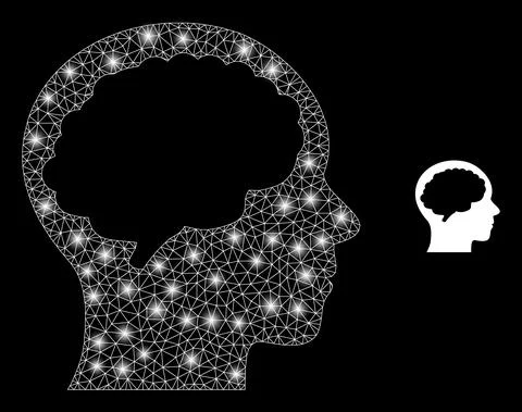 Polygonal 2D Mesh Head Brain with Magic Illustrazione stock