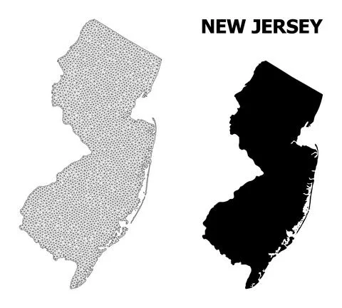 Polygonal 2D Mesh High Resolution Vector Map of New Jersey State Abstractions Stock Illustration