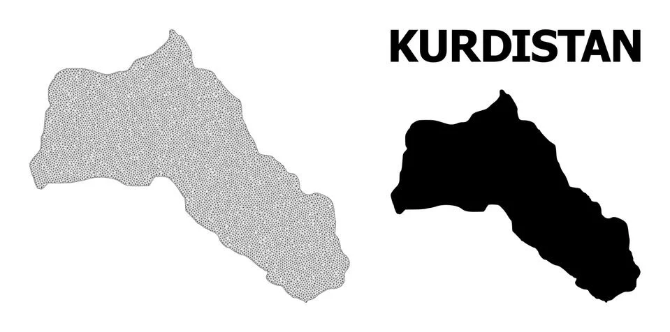 Polygonal 2D Mesh High Resolution Vector Map of Kurdistan Abstractions Stock Illustration