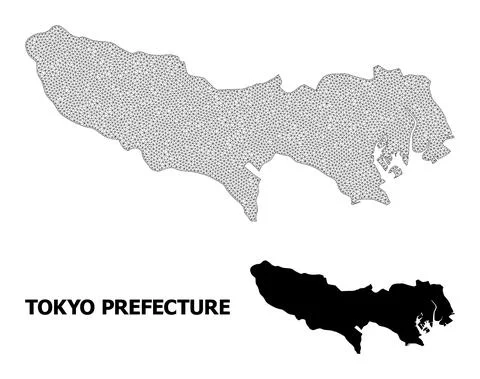 Polygonal 2D Mesh High Resolution Vector Map of Tokyo Prefecture Abstractions Stock Illustration