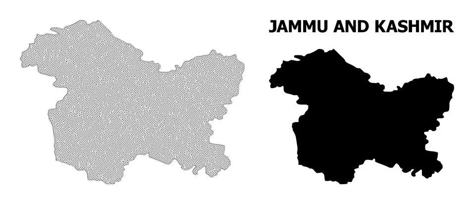 Polygonal 2D Mesh High Resolution Vector Map of Jammu and Kashmir State Stock Illustration