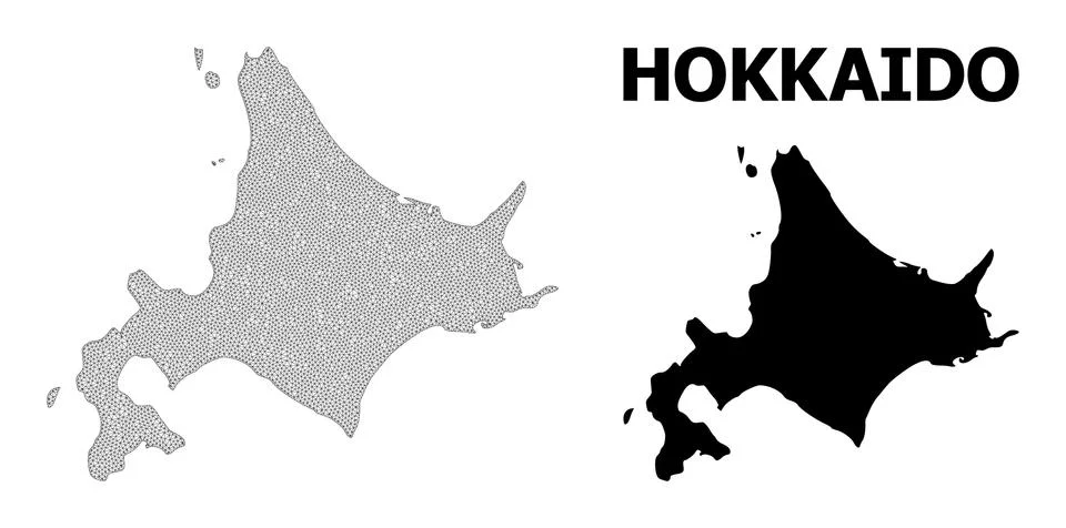 Polygonal 2D Mesh High Resolution Vector Map of Hokkaido Island Abstractions 스톡 일러스트
