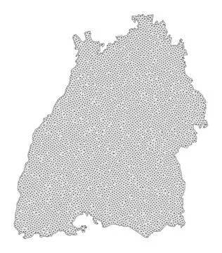 Polygonal 2D Mesh High Resolution Raster Map of Baden-Wurttemberg State Stock Illustration