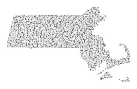 Polygonal 2D Mesh High Resolution Raster Map of Massachusetts State Abstractions Stock Illustration