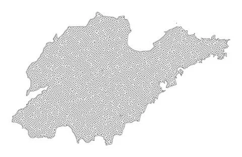 Polygonal 2D Mesh High Resolution Raster Map of Shandong Province Abstractions Stock Illustration