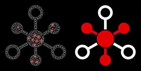 Polygonal 2D Mesh Internet Nodes with Light Spots Stock Illustration