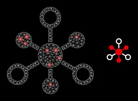 Polygonal 2D Mesh Internet Nodes with Light Spots Stock Illustration