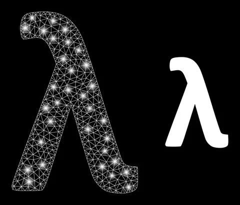 Polygonal 2D Mesh Lambda Greek Lowercase Symbol with Magic 库存插图