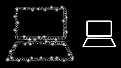 Polygonal 2D Mesh Laptop Computer with Magic Illustrazione stock