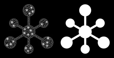 Polygonal 2D Mesh Linked Hub with Light Spots 스톡 일러스트