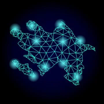 Polygonal 2D Mesh Map of Azerbaijan with Light Spots 스톡 일러스트