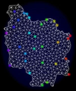 Polygonal 2D Mesh Map of Burgundy Province with Colorful Spectrum Light Spots イラスト素材