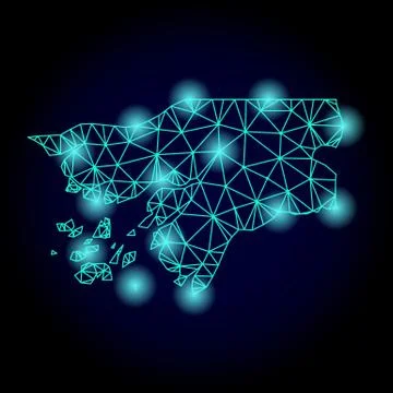 Polygonal 2D Mesh Map of Guinea-Bissau with Light Spots Stock Illustration