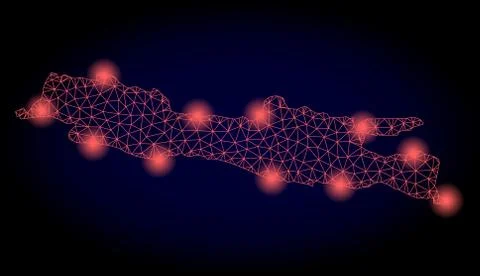 Polygonal 2D Mesh Map of Java Island with Red Light Spots Stock-Illustration