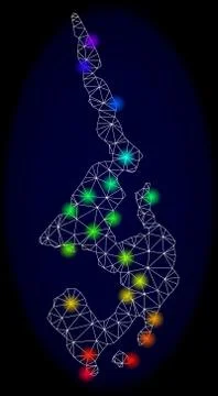 Polygonal 2D Mesh Map of Koh Phi Leh with Bright Light Spots Stock Illustration
