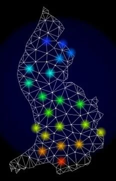 Polygonal 2D Mesh Map of Liechtenstein with Bright Light Spots 스톡 일러스트