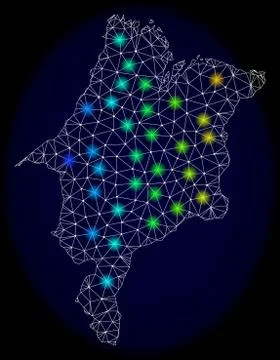 Polygonal 2D Mesh Map of Maranhao State with Bright Light Spots Иллюстрация