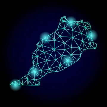 Polygonal 2D Mesh Map of Morocco with Light Spots Stock Illustration