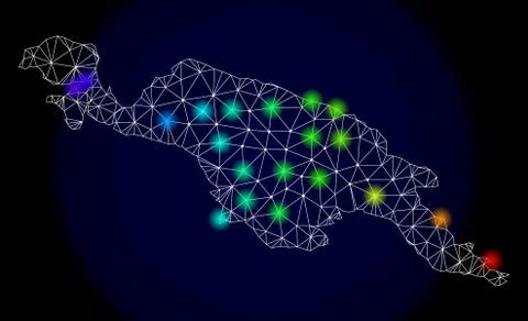 Polygonal 2D Mesh Map of New Guinea with Bright Light Spots Stock Illustration