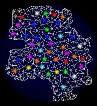 Polygonal 2D Mesh Map of New Delhi City with Colorful Light Spots Stock Illustration