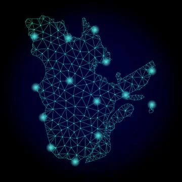 Polygonal 2D Mesh Map of Quebec Province with Light Spots Stock Illustration
