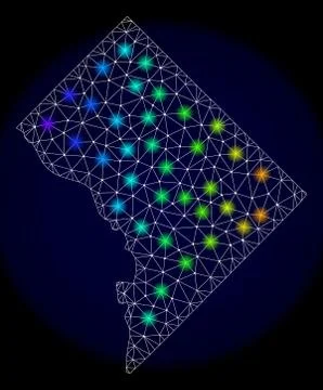 Polygonal 2D Mesh Map of Washington District Columbia with Colorful Light Spots Stock-Illustration